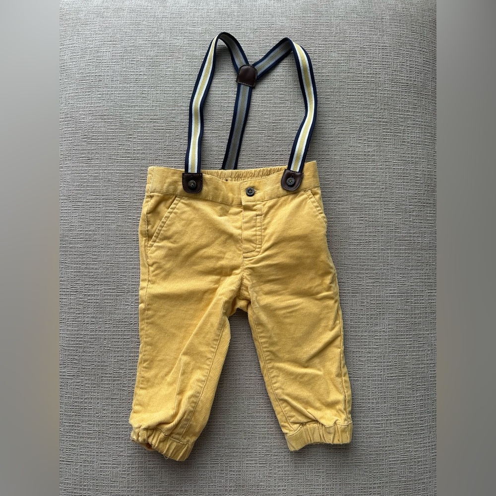 Janie & Jack Yellow Corduroy Joggers with Suspenders 6-12 M